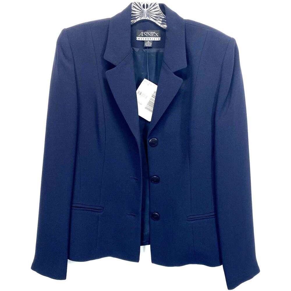 Casual Corner Annex Essentials Blazer Size 8 Navy Blue NWT NEW $80 Retail